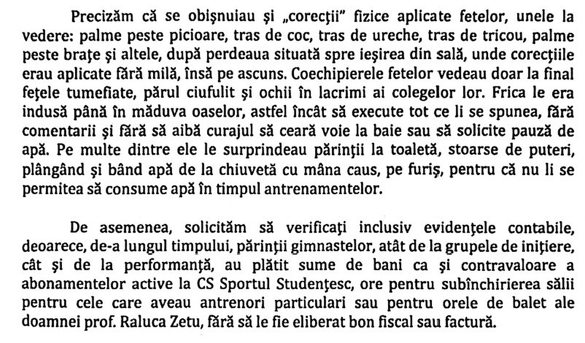 Părinții o acuză pe antrenoarea Alexandra Piscupescu că le-a aplicat sportivelor corecții fizice.