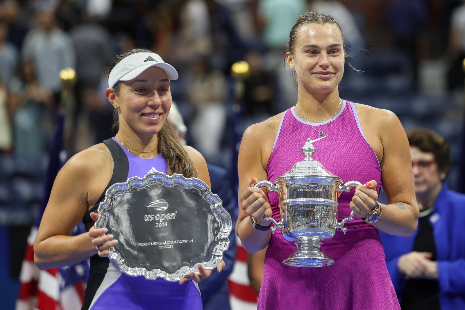 Sabalenka (dreapta) și Pegula, după finala câștigată de bielorusă anul trecut la US Open: 7-5, 7-5 Foto: Imago